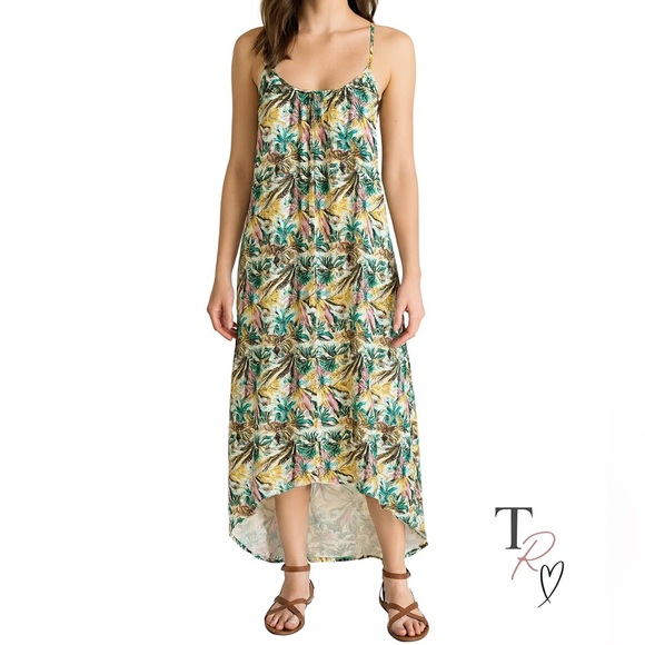 Bishop & Young Small Tropical Leaves Floral Maxi Dress Resortwear Hi-Lo Anthro - Picture 1 of 13